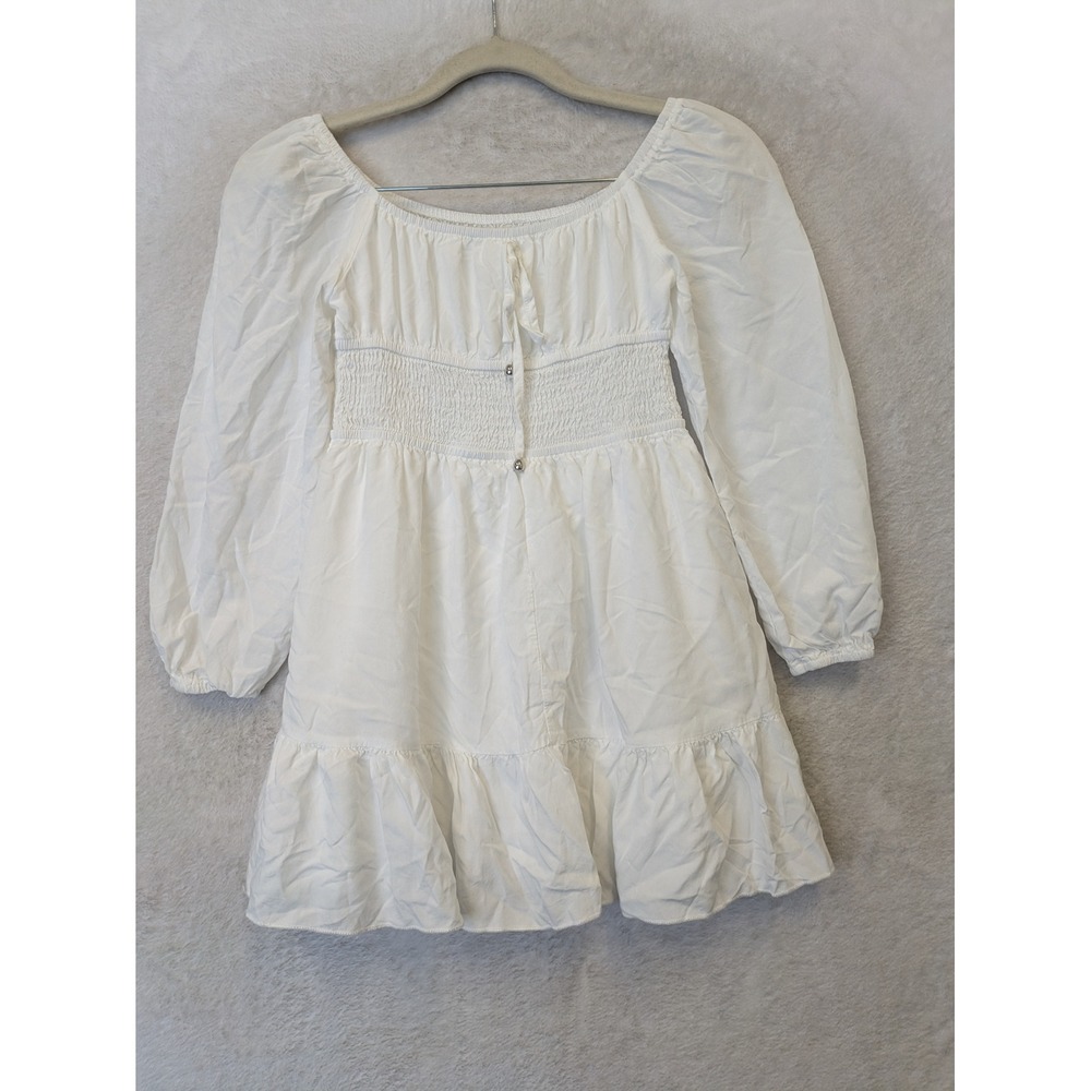Mini Dress Girl's 8-9T White Smocked Waist Ruffle Hem Long Sleeve Boho
